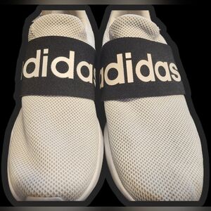 adidas White Mesh Slip-On Sneakers with Black Logo Strap